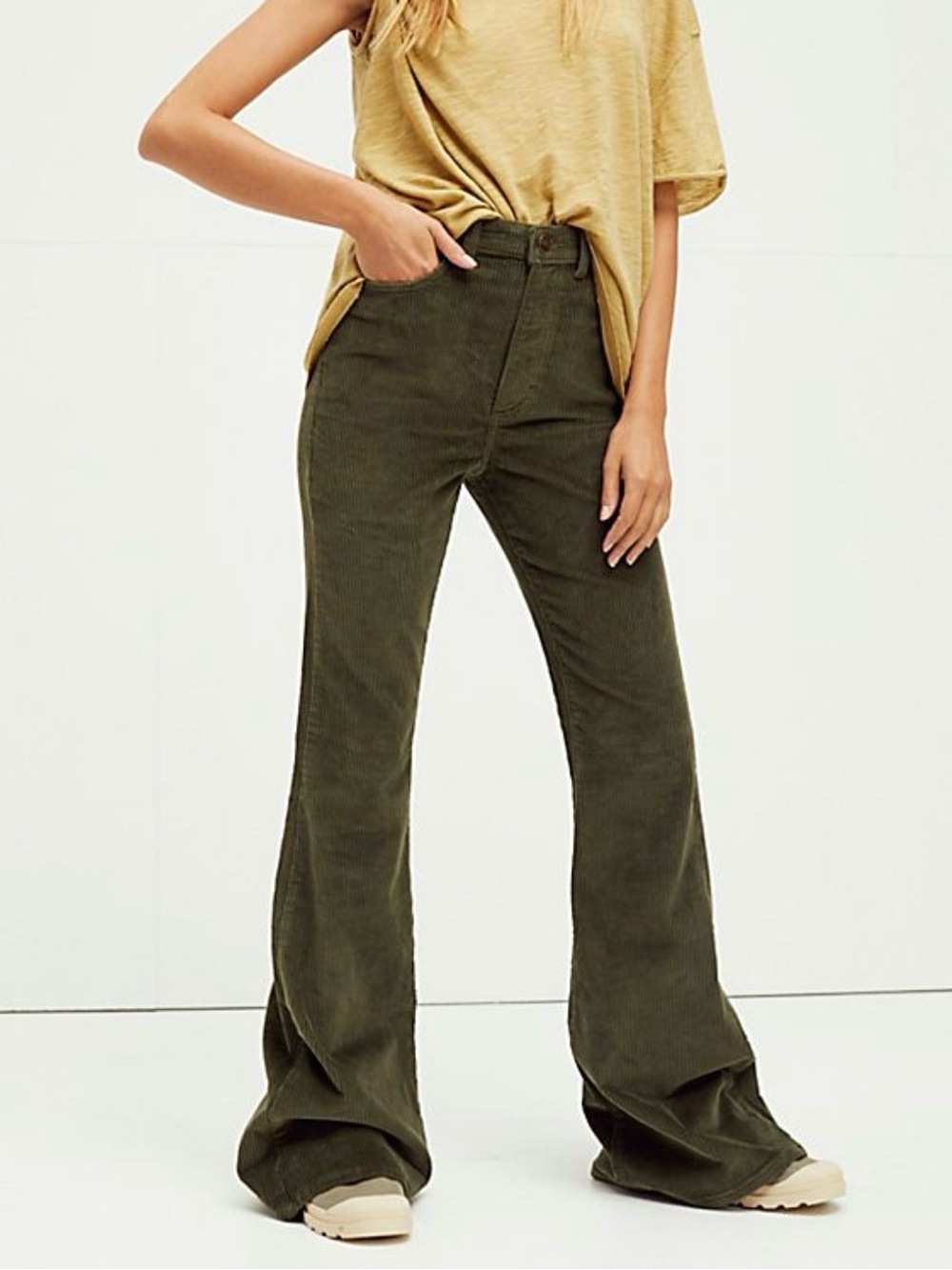 Lee Jeans High Rise Flare Corduroy Pants in Olive Green